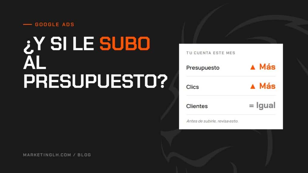 Portada: ¿Y si le subo al presupuesto? Tablero donde el presupuesto y los clics suben y los clientes siguen igual.